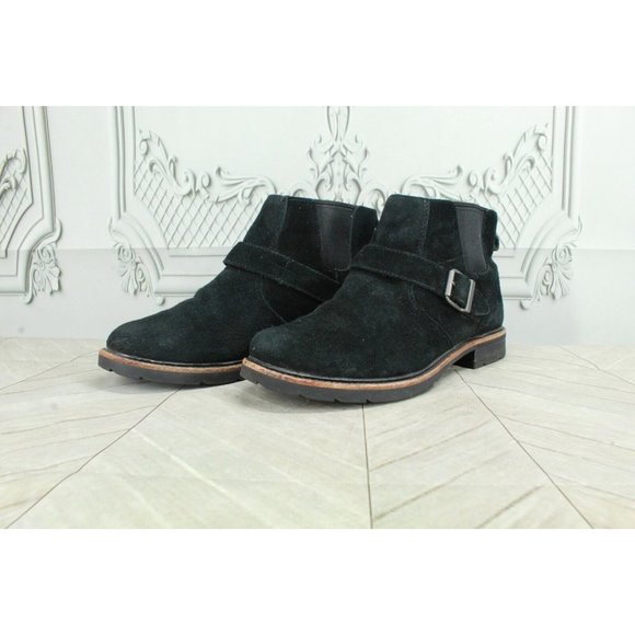 LL Bean Black Suede Slip On Buckled Chelsea Ankle Booties Size 9.5 M - Picture 2 of 8